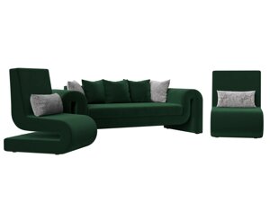 Набор Волна-1 (диван, 2 кресла), велюр, зеленый