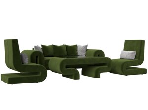 Набор Волна-2 (стол, диван, 2 кресла), микровельвет, зеленый
