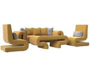 Набор Волна-2 (стол, диван, 2 кресла), микровельвет, желтый