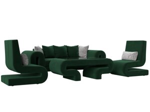 Набор Волна-2 (стол, диван, 2 кресла), велюр, зеленый