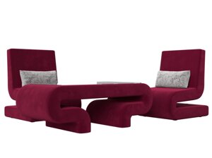 Набор Волна-3 (стол, 2 кресла), микровельвет, бордовый
