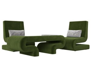 Набор Волна-3 (стол, 2 кресла), микровельвет, зеленый