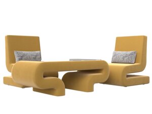 Набор Волна-3 (стол, 2 кресла), микровельвет, желтый