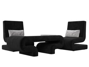 Набор Волна-3 (стол, 2 кресла), велюр, черный