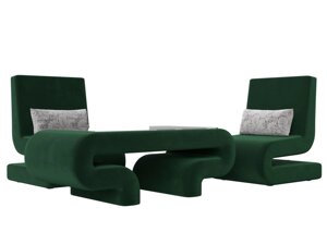 Набор Волна-3 (стол, 2 кресла), велюр, зеленый
