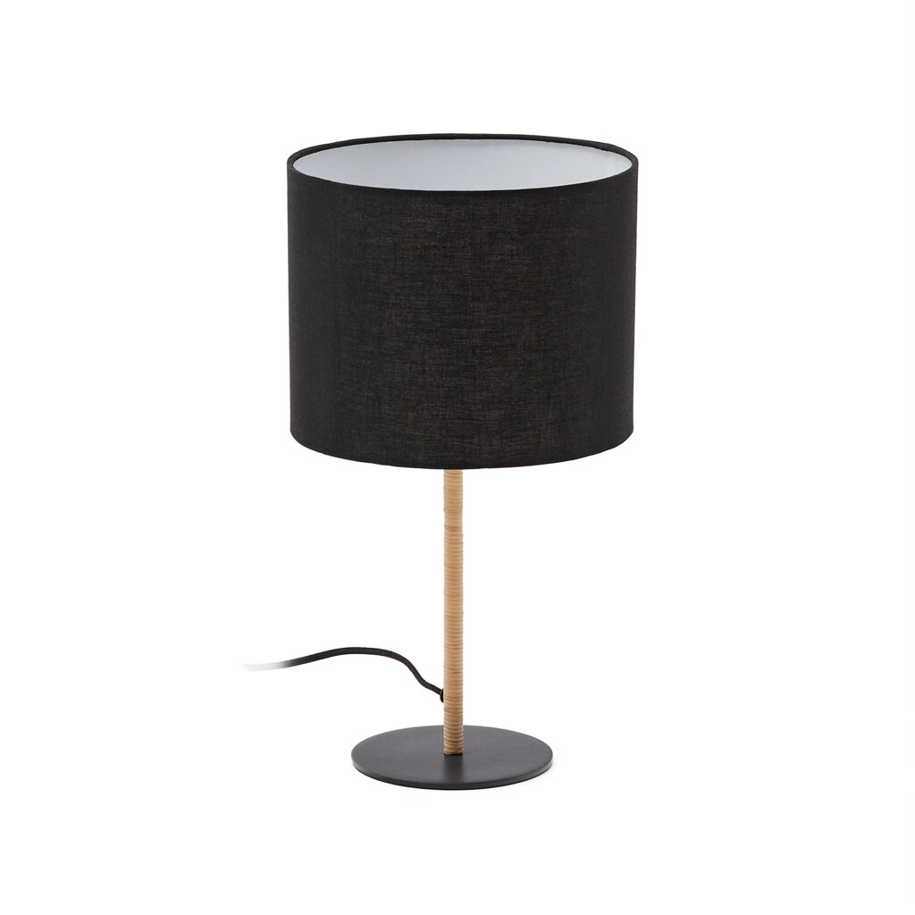 Настольная лампа Pina из металла и ротанга с черным хлопковым абажуром от компании M-Lion мебель - фото 1