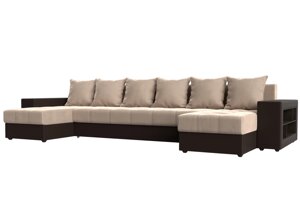 П-образный диван Дубай полки справа | бежевый | коричневый