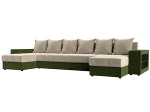 П-образный диван Дубай полки справа | бежевый | зеленый