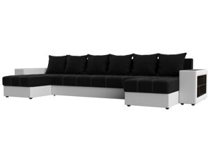 П-образный диван Дубай полки справа | Черный | Белый
