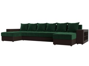 П-образный диван Дубай полки справа | зеленый | коричневый