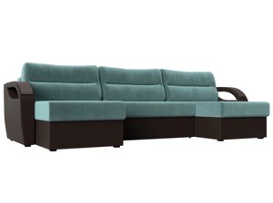 П-образный диван Форсайт | Бирюзовый | Коричневый