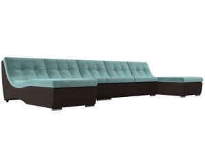 П-образный модульный диван Монреаль Long | Бирюзовый | Коричневый