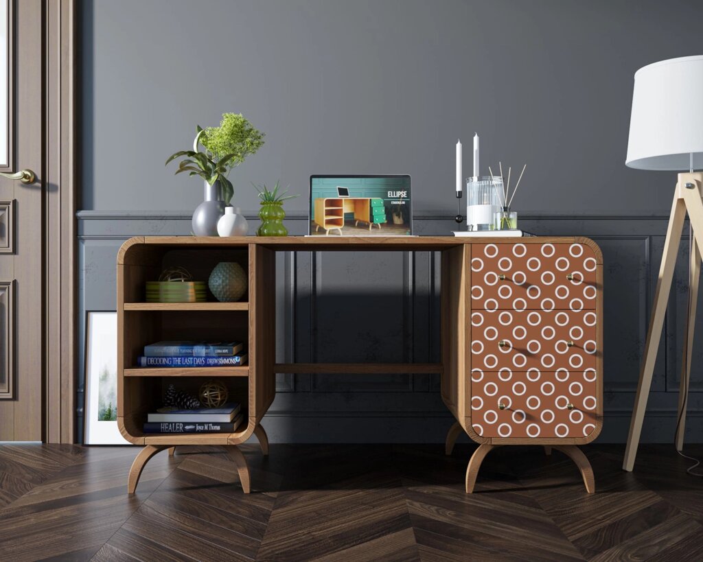 Рабочий стол в Скандинавском стиле "Ellipse print" принт 3 арт EL08-print_3 от компании M-Lion мебель - фото 1