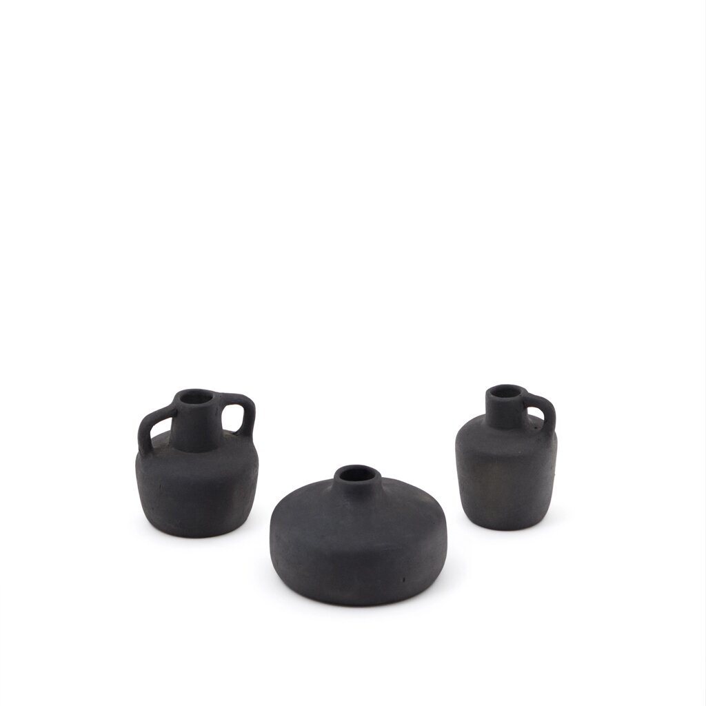 Sofra Набор из 3 терракотовых ваз с черной отделкой, 6 см - 7 см - 10 см от компании M-Lion мебель - фото 1