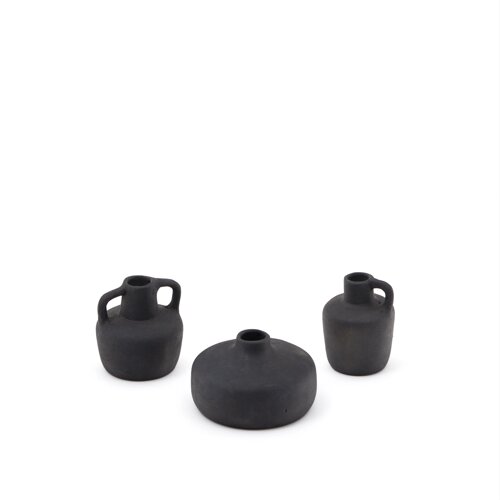 Sofra Набор из 3 терракотовых ваз с черной отделкой, 6 см - 7 см - 10 см