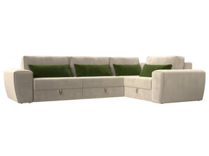 Угловой диван Лига-008 Long правый | Бежевый | Зеленый
