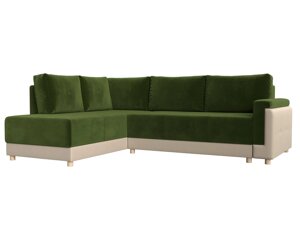 Угловой диван Лига-024 левый угол | Зеленый | Бежевый