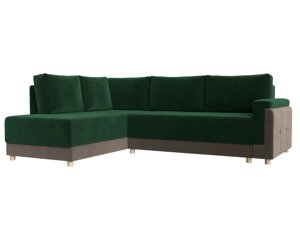 Угловой диван Лига-024 левый угол | Зеленый | Коричневый
