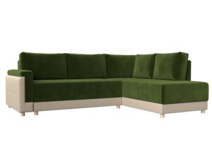 Угловой диван Лига-024 правый угол | Зеленый | Бежевый