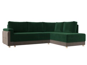 Угловой диван Лига-024 правый угол | Зеленый | Коричневый