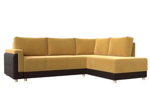 Угловой диван Лига-024 правый угол | Желтый | коричневый