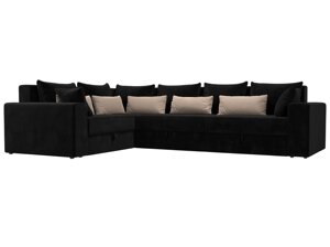 Угловой диван Майами Long левый угол | Черный | Черный | Бежевый