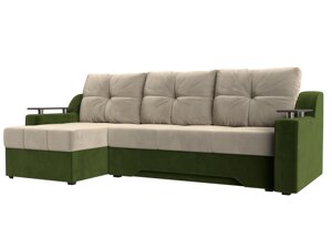 Угловой диван Сенатор левый угол | бежевый | зеленый