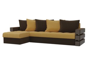 Угловой диван Венеция левый угол | Желтый | коричневый