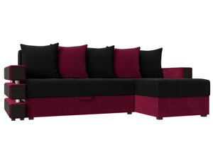 Угловой диван Венеция правый угол | Черный | Бордовый