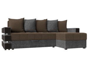 Угловой диван Венеция правый угол | Коричневый | Серый