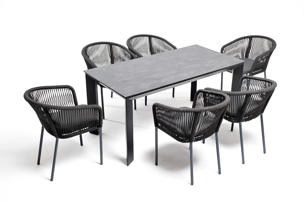 "Венето" обеденная группа на 6 персон со стульями "Марсель", каркас белый, роуп серый от компании M-Lion мебель - фото 1
