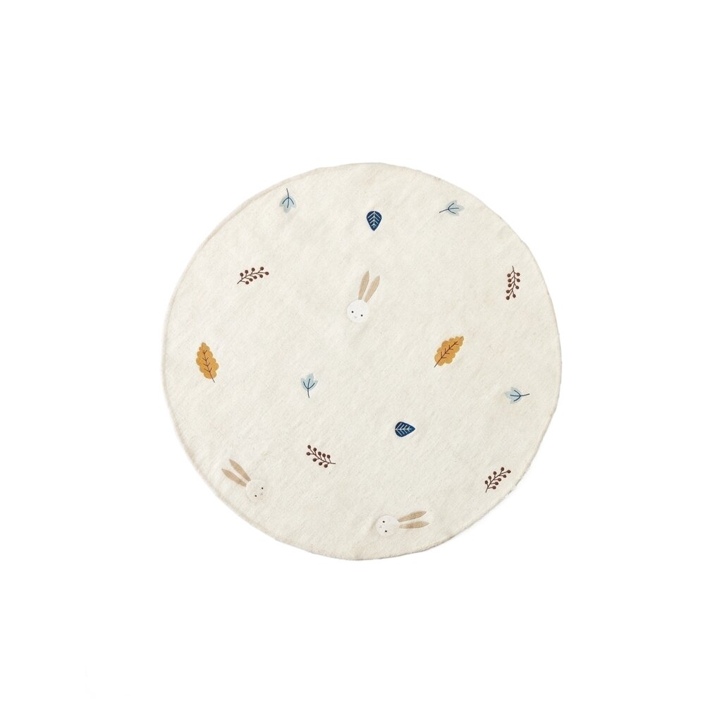 Yanil Круглый ковер из белой шерсти и хлопка с разноцветной вышивкой из листьев, 120 см от компании M-Lion мебель - фото 1