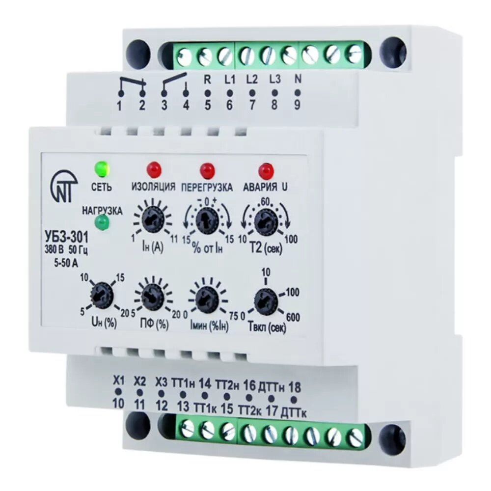 3ф  50-5А Универсальный блок защиты асинхронных двигателей УБЗ-301 (DIN) от компании ООО "ТЕХЦЕНТР" - фото 1