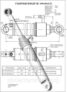 Гидроцилиндр подъема стрелы, опоры ЦГ-100.60х800.22 (ПЭК-34.000)
