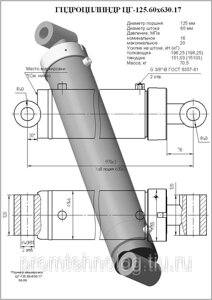 Гидроциллиндр стрелы ЦГ-125.60х1400.11 на бункеровоз ЗИЛ-4952