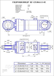 Гидроцилиндр рукояти ЦГ-125.80х1400.11-02