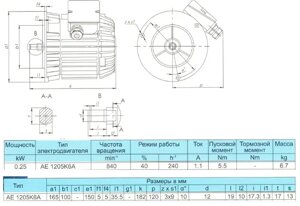 Электродвигатель А 1205-К6А 0.25квт,840об/мин,380В, тельф. 2т