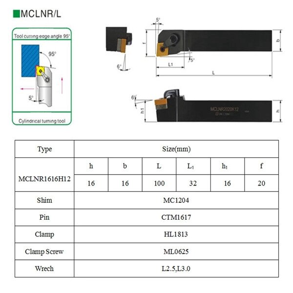 Резец для наружного точения MCLNR 1616 H12 от компании ООО "ТЕХЦЕНТР" - фото 1