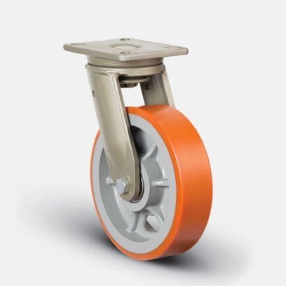 Колесо сверхмощное полиуретановое поворотное 300 мм, диск-чугун от компании Группа компаний Проторг - фото 1