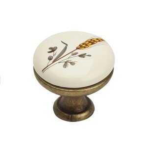 Ручка-кнопка K8005, 96мм, античная бронза, керамика WT/F0 БЕЛАЯ