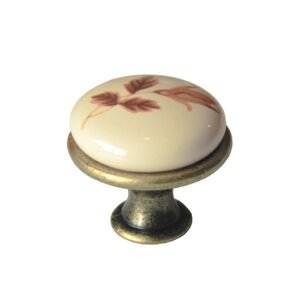Ручка-кнопка К8005, античная бронза, керамика BG/F18 БЕЖЕВАЯ