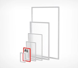 Пластиковая рамка с закругленными углами формата А5 PF-A5, цвет красный
