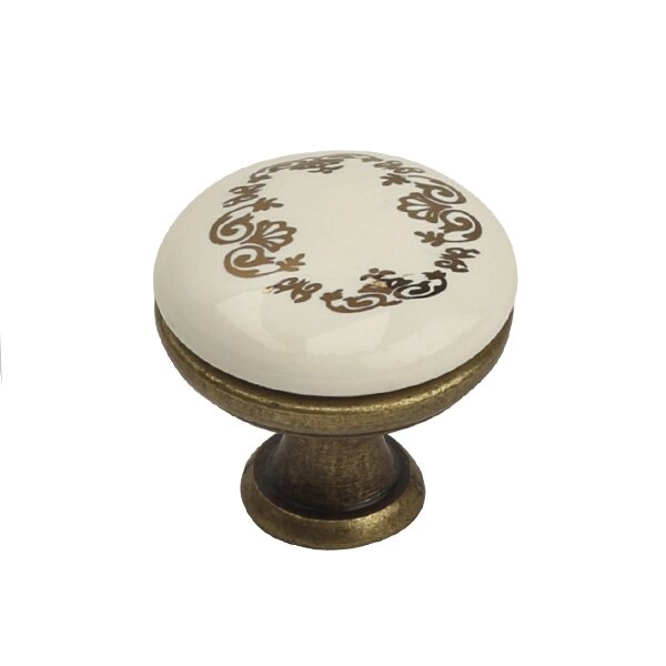 Ручка-кнопка K8005, 96мм, античная бронза, керамика WT/F2 БЕЛАЯ от компании Группа компаний Проторг - фото 1