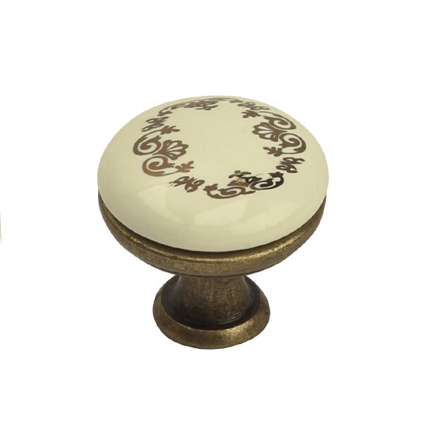 Ручка-кнопка K8005, 96мм, античная бронза, керамика WT/F2 БЕЖЕВАЯ от компании Группа компаний Проторг - фото 1