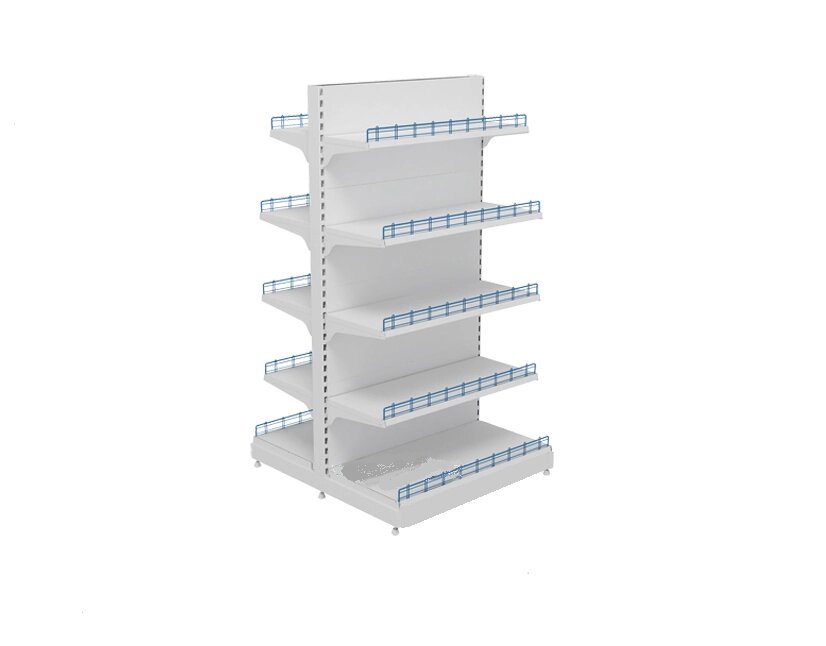 Стеллаж торговый островной с полками под ограждение белого цвета 2200*400*600 от компании Группа компаний Проторг - фото 1