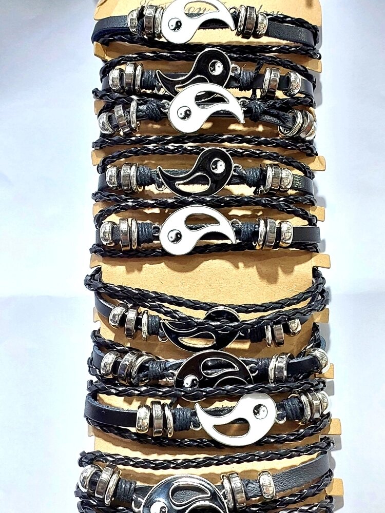 Фенечки кожаные браслеты Инь-Янь от компании R.R.R. Бижутерия и украшения оптом - фото 1