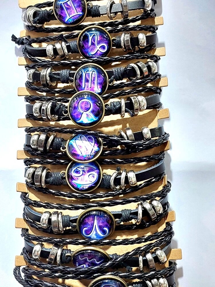 Кожаные браслете в наборе - фенечки на руку Гороскоп от компании R.R.R. Бижутерия и украшения оптом - фото 1