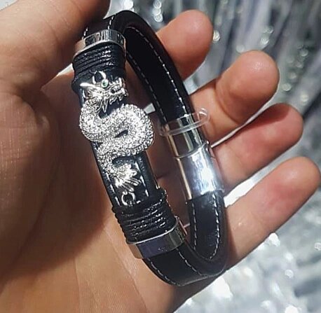 Кожаный браслет на руку со змеёй. Бижутерия браслеты кожаные от компании R.R.R. Бижутерия и украшения оптом - фото 1