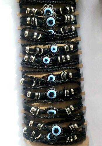 Набор кожаных браслетов в богемном стиле с изображением злых глаз