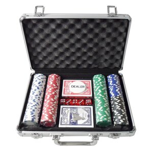 Покерный набор 200 фишек с номиналом в кейсе